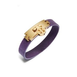 Tory Burch Purple Turn-lock Leather Bracelet